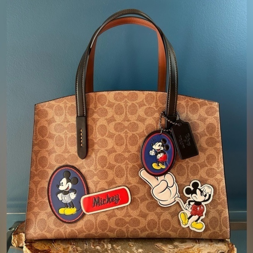 Disney x Coach Charlie Carryall Mickey Mouse Patches and Mickey Charm 69193 NWOT